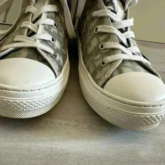 Christian Dior High Top Sneakers Oblique Canvas 40 White/gray - Picture 10 of 16